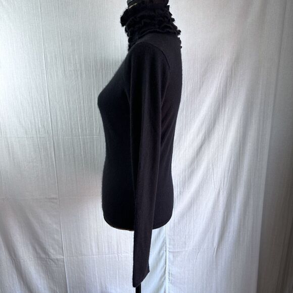 Eccoci Women's Black Ruffle Neck Cashmere & Silk Turtleneck Sweater Sz S - Picture 4 of 13